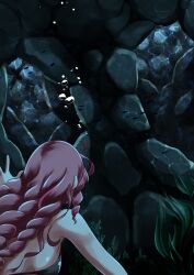 algae bikini cave curly_(foxeye) fish foxeye_(artist) original original_character red_hair seaweed swimsuit underwater
