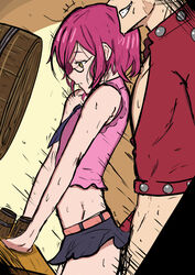 2boys anal anal_sex ban_(nanatsu_no_taizai) covered_penetration crossdressing femboy gay girly glasses gowther implied_anal implied_sex male_only mark_gavatino miniskirt nanatsu_no_taizai pink_hair seven_deadly_sins short_pink_hair short_skirt skirt tagme waitress_uniform yaoi yellow_eyes