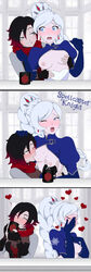 2girls areola areolae black_hair blue_eyes blush blushing breast_grab breast_sucking breasts breasts_out comic earrings exposed_breasts female lactating lactating_nipples lactation long_hair milk milking nipple_tweak nipples open_mouth pink_areola pink_nipples red_highlights red_scarf ruby_rose rwby short_hair silver_eyes spellcaster_knight sucking surprised undressing undressing_another weiss_schnee white_hair yuri