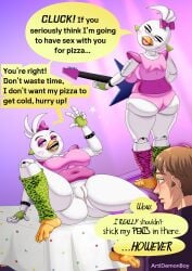 absurd_res animatronic anthro anus artidemonboy ass avian avian_feet beak beakstick big_breasts big_butt bird bottomless bracelet breasts chicken clothed clothing dialogue duo ear_piercing english_text eyelashes eyeshadow facial_markings feathers female five_nights_at_freddy's five_nights_at_freddy's:_security_breach front_view furgonomics furniture galliform gesture glamrock_chica glamrock_chica_(fnaf) green_clothing green_legwear guitar hand_gesture head_feathers head_markings head_tuft hi_res holding_guitar holding_musical_instrument holding_object human inviting_to_sex jewelry legwear leotard lipstick looking_at_viewer looking_back looking_back_at_viewer lying machine makeup male mammal markings meme musical_instrument navel_outline on_back on_table one_eye_closed open_mouth open_smile pattern_clothing pattern_legwear phasianid piercing pink_anus pink_bow pink_clothing pink_eyes pink_eyeshadow pink_legwear pink_leotard pink_lipstick plucked_string_instrument rear_view robot scottgames sharp_teeth shoulder_pads slightly_chubby smile speech_bubble steel_wool_studios straight string_instrument studded_bracelet studded_jewelry studs table teeth text thick_thighs tuft v_sign white_body white_feathers wide_hips wink winking_at_viewer