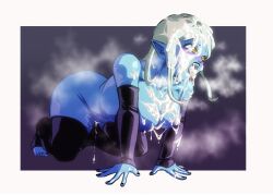 beautiful_woman_with_weird_hat_(dragon_ball_daima) black_nails bloom blue_nipples blue_skin cum cum_in_mouth d0r14_nsfw dragon_ball dragon_ball_z excessive_cum heart-shaped_pupils latex latex_thighhighs nameless_demon_girl_(dragon_ball_daima) pussy_juice pussy_juice_drip self_upload wet_pussy white_hair yellow_eyes