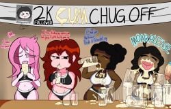 1boy 1nonbinary 3girls afro_hair auburn_hair big_breasts blue_pubic_hair boyfriend_(friday_night_funkin) breasts carol_(bbpanzu) cleavage closed_eyes clothed clothing competition contest cum_drinking cum_drinking_contest cum_drip cum_dripping_down_chin cum_dripping_from_breasts cum_dripping_from_mouth cum_in_mouth cum_on_body cum_on_breasts cum_on_cup cum_on_tongue cup cups curly_hair dark-skinned_female dark_skin drinking_cum friday_night_funkin girlfriend_(friday_night_funkin) harem lipstick long_hair madbastos mid_fight_masses pale-skinned_female pale_skin penis pink_hair pubic_hair sarvente_(dokki.doodlez) short_hair sketch straw_in_mouth strawb sunday_(bbpanzu) therealangrybob thigs too_much_cum veiny_penis white_eyes