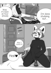 <3_eyes ailurid anthro big_ears blush clothed clothing comic dildo eira equid equine eyebrows female frikinky fully_clothed hair heart horse long_hair mammal masturbation nanda pussy red_panda sex_toy thick_eyebrows