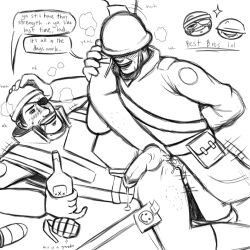 00opneirr_4 alcohol alcoholic_drink bara bite_mark blush bomb breath breath_cloud breathing clothed clothed_sex demoman_(team_fortress_2) drool drooling explosives gay gay_sex grenade half-dressed half_naked holding_leg interracial on_table one_leg_up penetration penis penis_out precum precum_drip precum_string shoes socks soldier_(team_fortress_2) spread_legs sweat sweating talking talking_to_another team_fortress_2