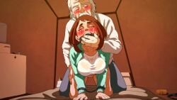 1boy 1girl 1girls 2d 2d_animation age_difference all_fours ambiguous_penetration animated bestofnesia big_breasts bouncing_breasts bound_wrists brown_hair captured captured_heroine closed_eyes crying cuffed_wrists doggy_style elderly_male feeling_up female femsub forced gag hand_on_another's_thigh hand_over_another's_mouth handcuffs human human_female human_male indoors light-skinned_female maledom mature_male my_hero_academia no_panties ochako_uraraka older_male rape sex sex_from_behind sex_slave short_video shorter_than_30_seconds sweat tagme taken_from_behind tears teenager uraraka_ochako video wet_shirt white_hair younger_female