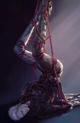 artist_request artist_signature beige_skin bondage devil_may_cry human_artist male male_only no_ai one_male one_man red_rope rope rope_bondage source_request suspension vergil_(devil_may_cry) white_hair