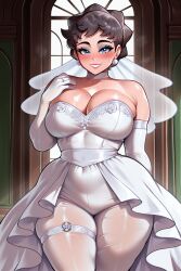 ai_generated black_hair blue_eyes bubble_butt diantha_(pokemon) looking_at_viewer pokemon pov self_insert self_upload wedding_dress wedding_ring