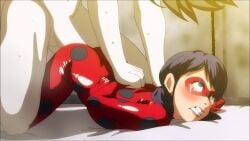 animated ass ass_up bestofnesia blue_hair blush bodysuit censored clenched_teeth crying eye_mask forced hand_behind_back head_down_ass_up indoors ladybug_(character) long_hair marinette_dupain-cheng miraculous_ladybug monster pale_skin pinned_down polka_dot rape sex short_hair skin_tight straight superheroine tagme tears teenage_girl teenager twintails video