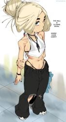 1boy 2025 2d 2d_(artwork) accessory black_bottomwear black_eyebrows black_eyelashes black_jeans black_nail_polish black_neckwear black_pupils black_underwear blonde-haired_male blonde_hair blue_eyes blush_lines bottomless crocs earring elden_ring eyebrows eyelashes femboy fromsoftware inviting jeans labubu light-skinned_male light_skin long_hair looking_at_viewer male_only miquella miquella_the_kind mole nail_polish neckwear pierced_nipples pop_mart red_nail_polish ripped_clothing ripped_jeans ripped_pants shy simple_background sketch streachybear streetwear talking_to_viewer teddy_(clothing) text the_monsters tied_hair underwear white_footwear wristwear