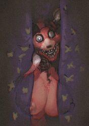 animatronic blood blood_splatter breasts creepy eyeless_female five_nights_at_freddy's five_nights_at_freddy's_2 fox fox_girl foxy_(fnaf) furry horror mammal nightmare_fuel pirate_cove robot robot_girl ruddyrzaq scottgames solo vhs_filter withered_foxy