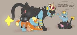 absurd_res bodily_fluids buizel cum cum_inside duo encouragement english_text exhibitionism feral foot_crush generation_4_pokemon genital_fluids genitals group hi_res looking_at_another looking_at_partner luxray male male/male musk nintendo notsafecat penile_spines penis pinned pokemon pokemon_(species) prince_titus_(revrevvin) shinx size_difference smile smirk soggy_(soggybuizel) stepped_on stomach_bulge sweat text trio