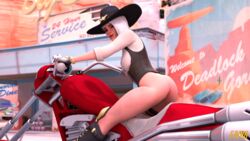 3d ashe_(overwatch) ass bike cowboy_hat female female_only fjvnb overwatch pussy solo