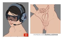 1futa abs balls black_hair erect_penis erection foreskin futa_only futanari goggles headset looking_at_viewer marmalademum naked penis precum rainbow_six rainbow_six_siege small_penis smile solo_futa split_screen tagme tinted_eyewear tom_clancy uncircumcised visor ying_(rainbow_six)