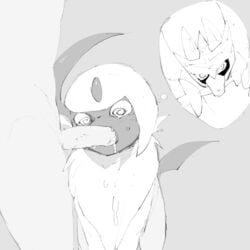 1:1 1boy absol ambiguous_gender bodily_fluids cum cum_in_mouth cum_inside fellatio feral furry genital_fluids grey_background human human_on_feral human_penetrating interspecies larger_male male mammal monochrome nintendo oral penetration penis_awe pokémon_(species) pokemon pokemon_(species) pokemon_rse pokemon_ss pokephilia simple_background size_difference sketch thinking video_games wet youjomodoki zacian zoophilia