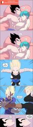 1boy 2girls after_sex android android_18 armor bedroom big_breasts black_eyes black_hair blonde blonde_hair blue_hair blush blushing broken_arm bulma_briefs color comic dragon_ball dragon_ball_super dragon_ball_z dreaming earrings english_text huge_breasts human in_bed indoors large_breasts multiple_girls nightmare nipples one_eye_closed patreon purple_nail_polish purple_nails red_lips red_lipstick ripped_clothes ripped_clothing sleeping super_saiyan text torn_clothes torn_clothing vegeta zetarok