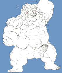 1boy abs absurd_res anthro armpit_hair balls ballsack beard beefy blush body_hair breath_of_the_wild daruk erection facial_hair flexing foreskin foreskin_folds genitals goron goujuyu grin hi_res humanoid_penis intact male male_nipples male_only male_pubic_hair mineral_fauna musclegut muscles muscular_male mustache nintendo nude_male partially_retracted_foreskin pecs penis scrotum smile solo testicles the_legend_of_zelda toony uncut veiny_penis video_games