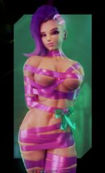 1girls 3d absurdres big_breasts blender breasts cleavage dark-skinned_female dark_skin female female_only forceballfx highres large_breasts looking_at_viewer olivia_colomar overwatch overwatch_2 ribbon_bondage solo sombra