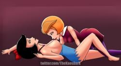 2girls betty_rubble breast_sucking breasts cartoon_network crossover female female_only fingering hanna-barbera jane_jetson multiple_girls nipples the_flintstones the_jetsons thekaosdark yuri