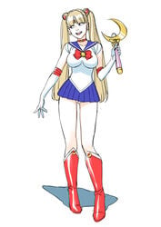 1girls bishoujo_senshi_sailor_moon blonde_hair blue_eyes boots clothing cosplay fat_mons female female_only innie_pussy kneehighs large_breasts legs long_hair long_legs miniskirt plump_labia puffy_pussy pussy pussy_slip revealing_clothes sailor_moon_(cosplay) short_skirt simple_background skirt slender_legs small_breasts solo tekuho thighs twintails upskirt