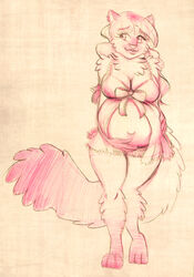 2017 anthro belly big_belly big_breasts blush breasts clothing domestic_cat felid feline felis female lingerie mammal navel open_mouth papayamist pregnant simple_background smile solo standing white_background