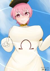 1girls 2d big_breasts big_thighs breasts cloth clothed clothing enen_no_shouboutai fire_force gibb_san inca_kasugatani looking_at_viewer looking_down pink_eyes pink_hair solo