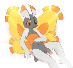 1boy 2019 antennae anthro arthropod balls black_penis blush brown_eyes elpatrixf girly glans grey_body hi_res humanoid_penis insect insect_wings lepidopteran male male_only mothim navel nintendo nipples nude orange_body orange_sclera orange_wings penis pokemon pokemon_dppt simple_background sitting solo solo_male video_games white_background wings yellow_wings