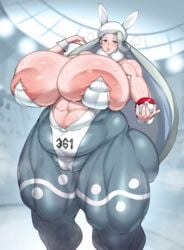 1girls abs alternate_breast_size alternate_outfit bodysuit breasts cameltoe chubby cleavage eye_contact female female_only giantess half-closed_eyes heavy_breathing huge_ass huge_breasts human human_only hyper inverted_nipples looking_at_viewer melony_(pokemon) milf muscular_female natedecock pokemon pokemon_oras pokemon_ss seductive solo strongfat sweat text thick_thighs thigh_gap venus_body wide_hips