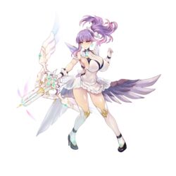 big_breasts crossbow green_eyes sf_girls violet_hair wings