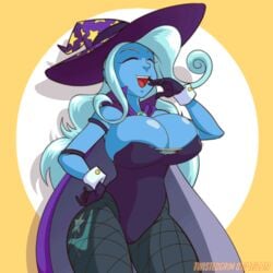 2d 2d_animation animated animated_gif blue_skin breasts cleavage equestria_girls female female_focus female_only fishnet_stockings friendship_is_magic gloves hasbro large_breasts laugh laughing leotard magical_girl my_little_pony open_mouth trixie_(mlp) trixie_lulamoon twistedgrim