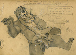 after_sex afterglow anthro anthro_on_anthro bear cum cum_drip cum_on_body cum_on_face disney eyes_closed flaccid fox gay large_balls large_dom_small_sub large_penis little_john lying_on_back lying_on_person male male/male male_only monochrome multiple_males multiple_penises muscular muscular_male nude penis penis_size_difference pleasure_face retracted_foreskin robin_hood robin_hood_(disney) small_penis smoking spread_legs testicles tush uncut yaoi