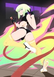 1boy 2019 ass astral_seven crossdressing femboy girly green_hair lio_fotia looking_at_viewer male male_only pale-skinned_femboy pale-skinned_male promare solo trap