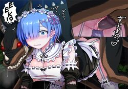 blue_eyes blue_hair blush breasts canine clothed_rape female large_breasts maid maid_headdress nipples no_bra no_panties rape re:zero_kara_hajimeru_isekai_seikatsu rem_(re:zero) thighhighs torn_clothes viscaria zoophilia