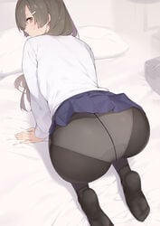 all_fours ass enosan fat_ass looking_back panties pantyhose round_ass skirt skirt_lift skirt_up