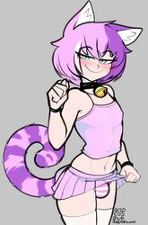 1boy 2019 bell_collar blush bulge cat_ears catboy collar crossdressing femboy girly jingle_bell joeydrawss male male_only original skirt_lift smug solo tail taki_(joeydrawss) thighhighs