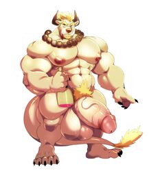 2019 5_fingers 5_toes anthro armpit_hair balls beard behemoth beverage big_balls big_muscles big_nipples black_claws black_horn blonde_hair body_hair brown_nose claws cursedmarked eyebrows facial_hair fingers fur hair hi_res horn huge_balls huge_muscles hyper hyper_balls hyper_penis jewelry kone_(madcow100) madcow100 male male_only muscular muscular_male necklace nipples nude penis pink_nipples plantigrade pubes solo standing thick_eyebrows thick_penis toes vein veiny_penis white_body white_fur