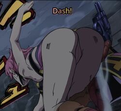 1girls david_productions doggy_style edit female female_only gun jojo's_bizarre_adventure nude pink_hair running solo trish_una undressed vento_aureo