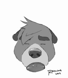 2019 animated anthro closed_eyes disembodied_head disembodied_penis duo erection eyebrows fellatio frame_by_frame front_view fur furry greyscale head_tuft loop lukas_artair male male_only mammal monochrome number oral penile penis raikuma sex signature simple_background solo_focus text tuft ursid vein veiny_penis white_background