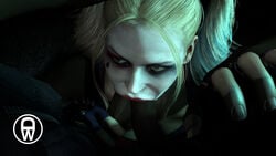 1girls 2boys 3d :>= angry_dragon batman_(series) big_penis cassie_cage cassie_quinn dancing_wizard dark-skinned_male dark_skin dc dc_comics double_barrel_blowjob double_fellatio fellatio female gangbang group group_sex harley_quinn_(cosplay) interracial male mortal_kombat mortal_kombat_11 oral oral_sex partial_male sex source_filmmaker threesome