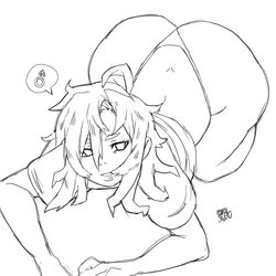 1boy 2018 ass astral_seven crossdressing femboy girly huge_ass male male_only mars_symbol monochrome solo whale_tail