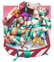 3girls ass auri_(kogeikun) big_ass big_breasts breasts christmas dark-skinned_female dark_skin female female_only holidays huge_ass huge_breasts kogeikun light-skinned_female light_skin living_gift multiple_girls nahia_(kogeikun) wendolin