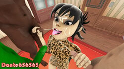 1girls 2d_(gorillaz) 3boys 3d black_eyes black_hair black_skin cum cum_in_mouth cum_on_breasts cum_on_face dante656565 dark-skinned_male gorillaz green_skin leotard light_skin lipstick makeup murdoc_niccals noodle_(gorillaz) noodle_(strobelite) russel_hobbs smile source_filmmaker tagme teeth