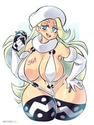 1girls alternate_breast_size arm_sleeves artaraxia big_breasts blonde_hair blue_eyes breasts earrings female female_only huge_breasts human human_only large_ass large_breasts light-skinned_female long_hair melony_(pokemon) milf navel navel_piercing nintendo pokemon pokemon_ss sling_bikini solo stockings thick_ass thick_legs thick_thighs top_heavy voluptuous wide_hips