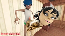 2d_(gorillaz) 3d assjob black_eyes black_hair blank_eyes blue_hair buttjob dante656565 dominant_female gorillaz leotard light_skin lipstick makeup noodle_(gorillaz) noodle_(strobelite) smile source_filmmaker tagme