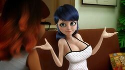 alya_cesaire big_breasts blue_eyes blue_hair edit gan_(artist) huge_breasts marinette_cheng marinette_dupain-cheng miraculous_ladybug pajamas screenshot screenshot_edit