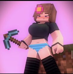 1girls 3d big_breasts brown_hair diamond_pickaxe female horny_female humanoid jenny_belle_(slipperyt) jpeg jpeg_artifacts light-skinned_female light_skin mine-imator minecraft pale-skinned_female pale_skin panties slipperyt solo tagme