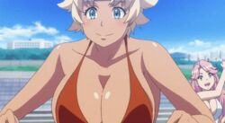 2girls animated beach bikini blonde blonde_hair blue_eyes cleavage dark_skin emily_orange huge_breasts jennifer_peach kandagawa_jet_girls outdoor screencap swimsuit tnk_(company)