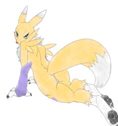 ass blue_eyes chest_tuft color_edit colored digimon digimon_(species) edit female hi_res pinup pose pussy renamon simple_background soina tuft