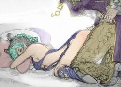 bed_sheet clothed clothed_sex doggy_style father_and_daughter green_hair incest jojo's_bizarre_adventure jolyne_kujo jotaro_kujo penetration shiva(artist) stone_ocean