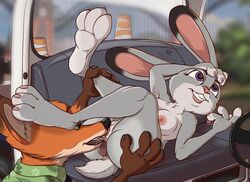 <3_eyes anal anthro anus breasts canid canine car clothing cunnilingus disney duo female fox green_eyes hand_on_butt heart hi_res hyenatig_(artist) inside_car judy_hopps lagomorph leg_grab legs_up leporid looking_pleasured male mammal medium_breasts nick_wilde nipples nude oral pawpads paws purple_eyes pussy rabbit red_fox rimming sex sex_in_car smile straight tongue vaginal_penetration vehicle zootopia