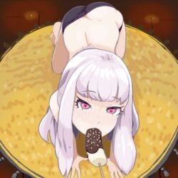 1girls ass chocolate_banana female fire_emblem fire_emblem:_three_houses lysithea_von_ordelia naked sucking underwear white_hair 両神_八雲